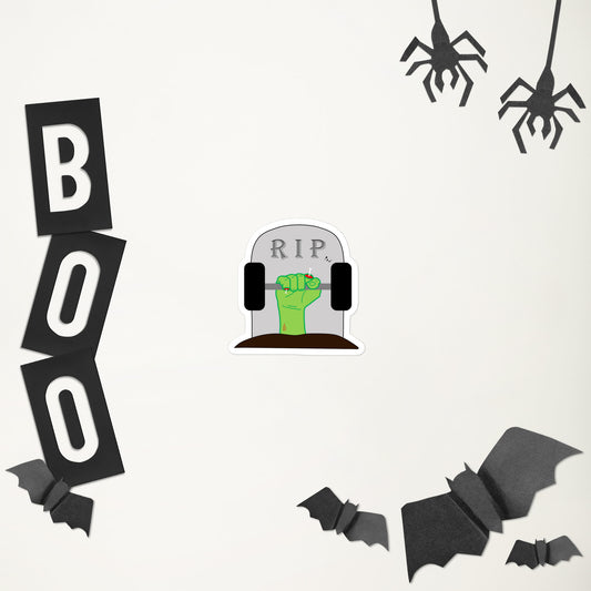 RIPped bodybuilder zombie gym sticker - small