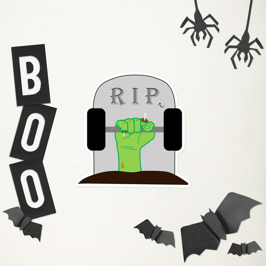 RIPped bodybuilder zombie gym sticker - large
