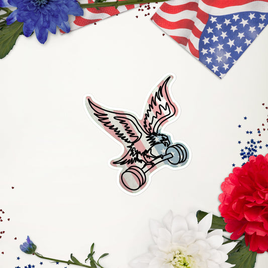 Barbell Eagle Sticker with USA Flag Background and White Trim