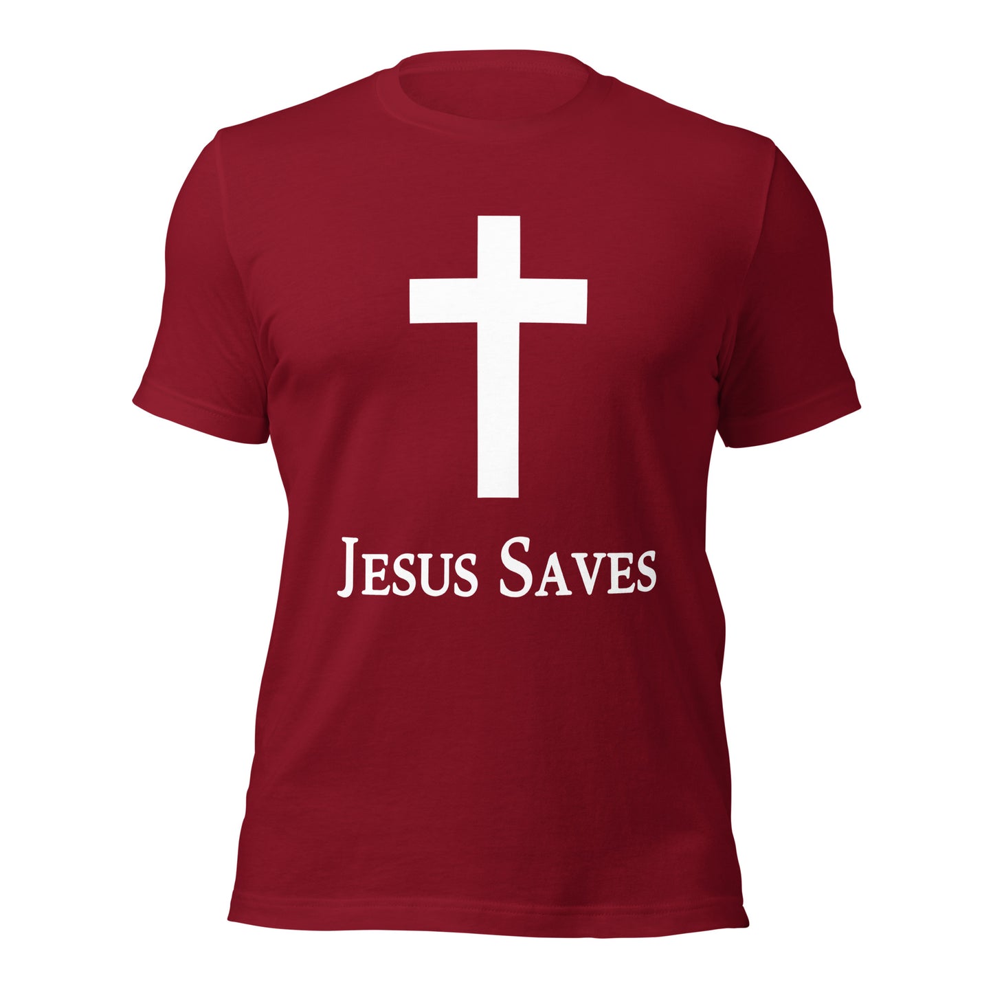 Jesus Saves Christian T-Shirt in Cardinal