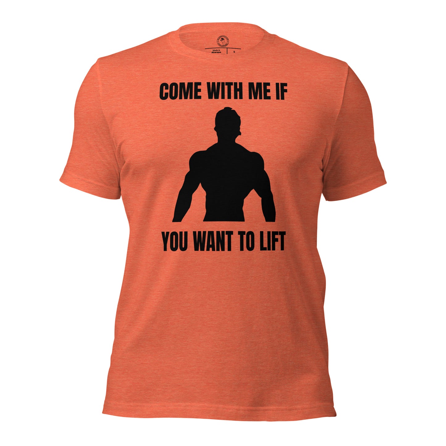 Come With Me if You Want to Lift Arnold Schwarzenegger Shirt in Heather Orange