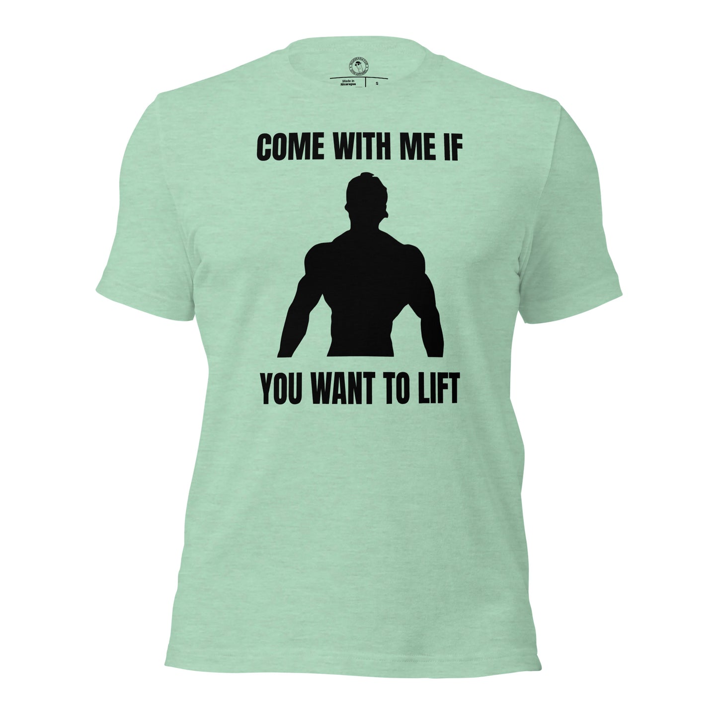 Come With Me if You Want to Lift Arnold Schwarzenegger Shirt in Heather Prism Mint