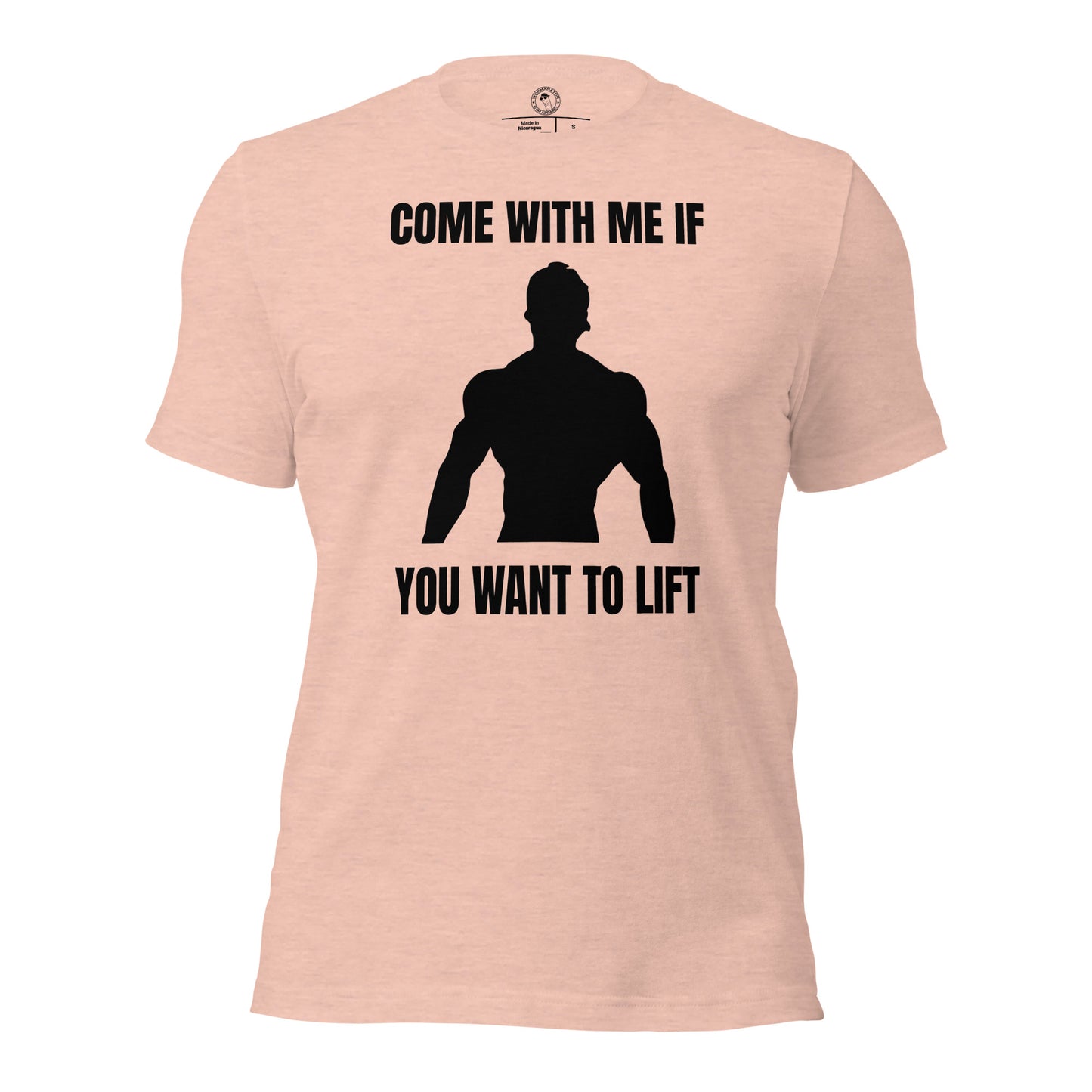 Come With Me if You Want to Lift Arnold Schwarzenegger Shirt in Heather Prism Peach