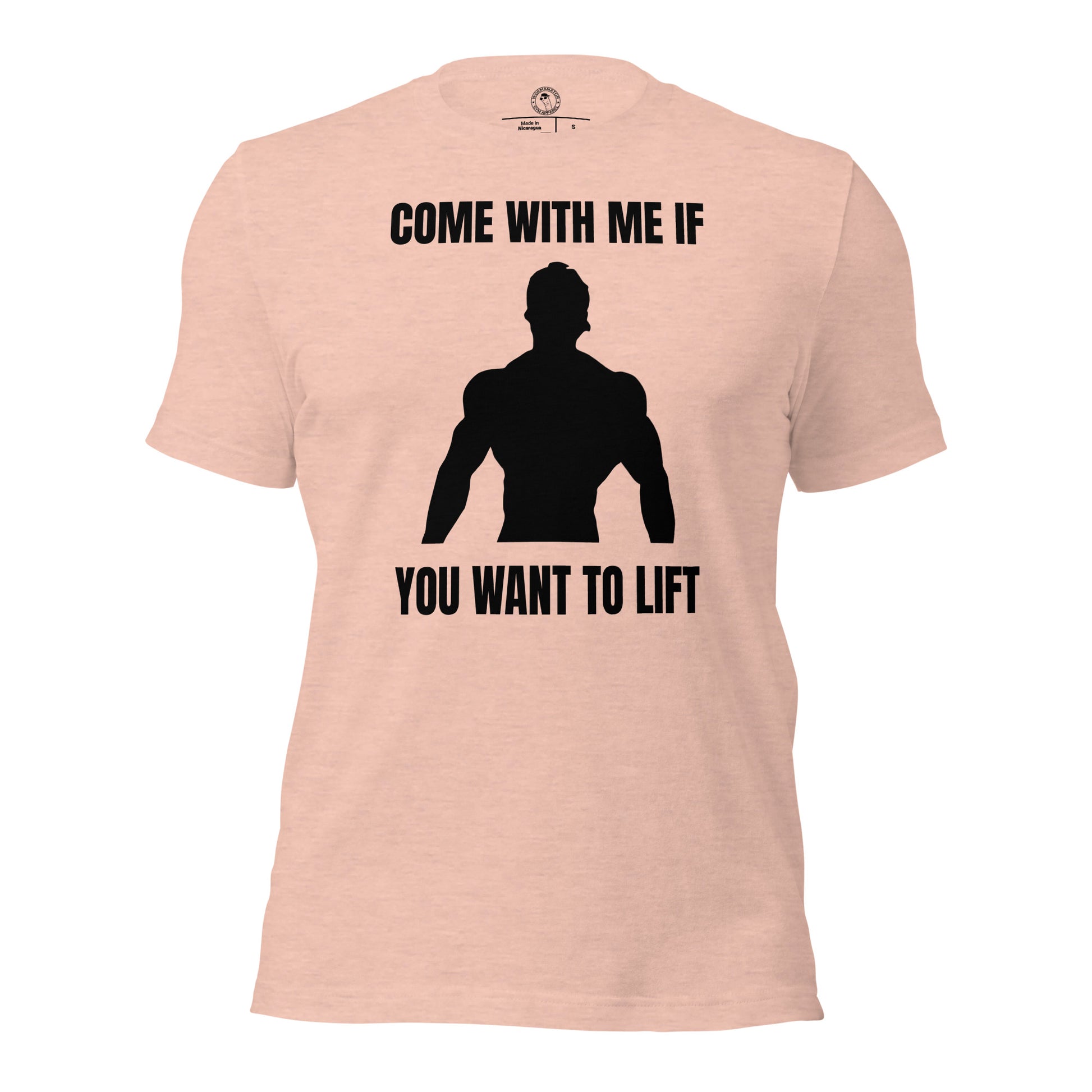 Come With Me if You Want to Lift Arnold Schwarzenegger Shirt in Heather Prism Peach
