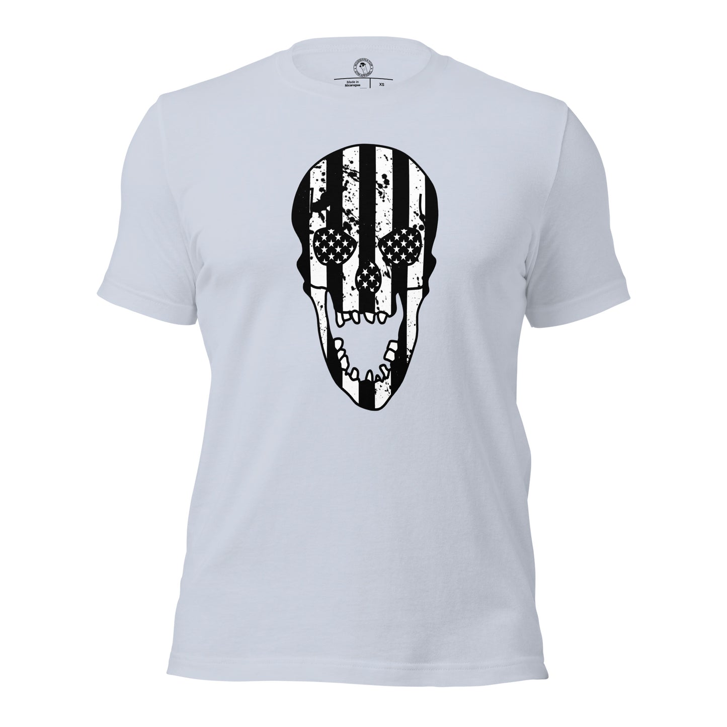 Blacked-Out USA Skull Shirt in Light Blue