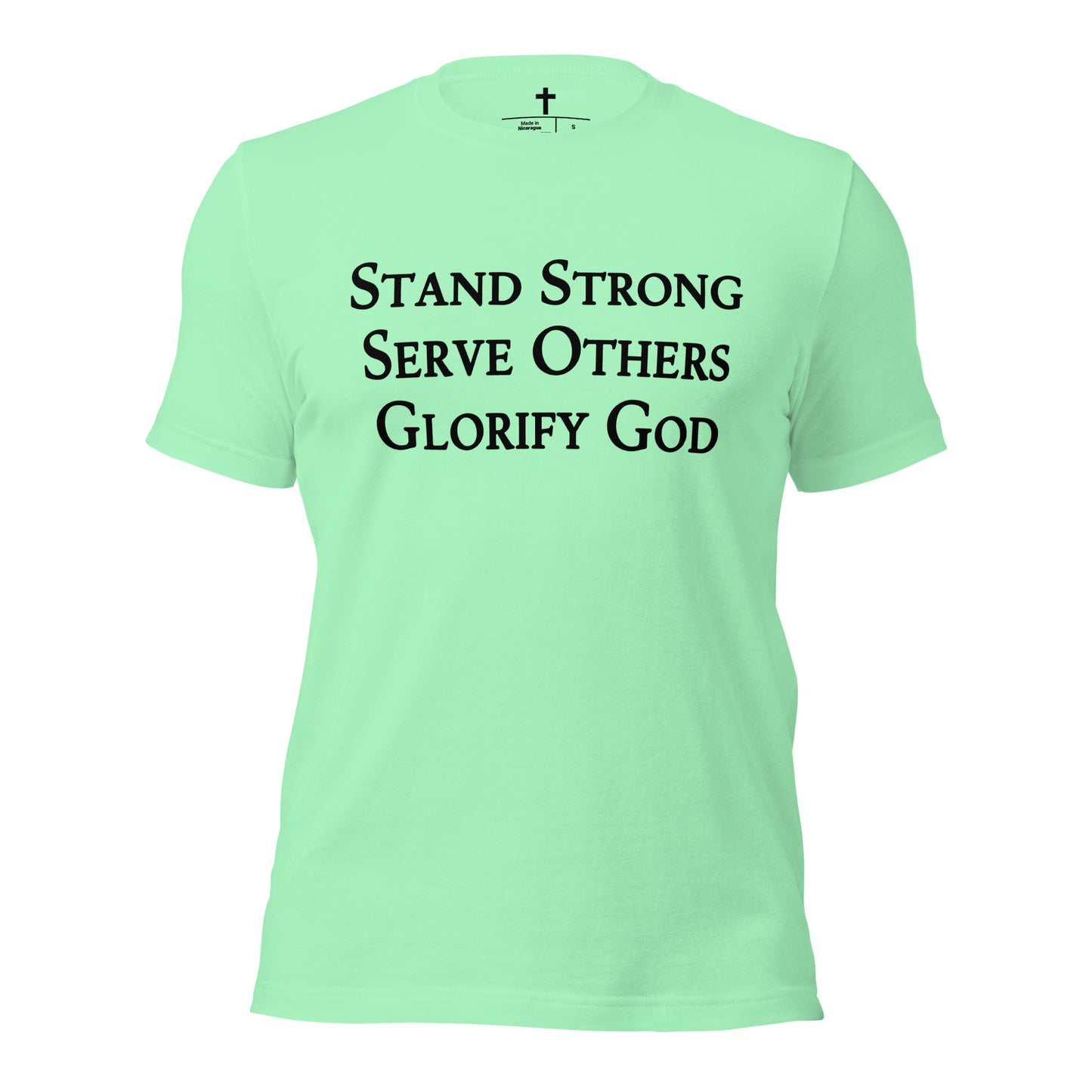 Stand Strong, Serve Others, Glorify God Christian T-Shirt in Mint Green
