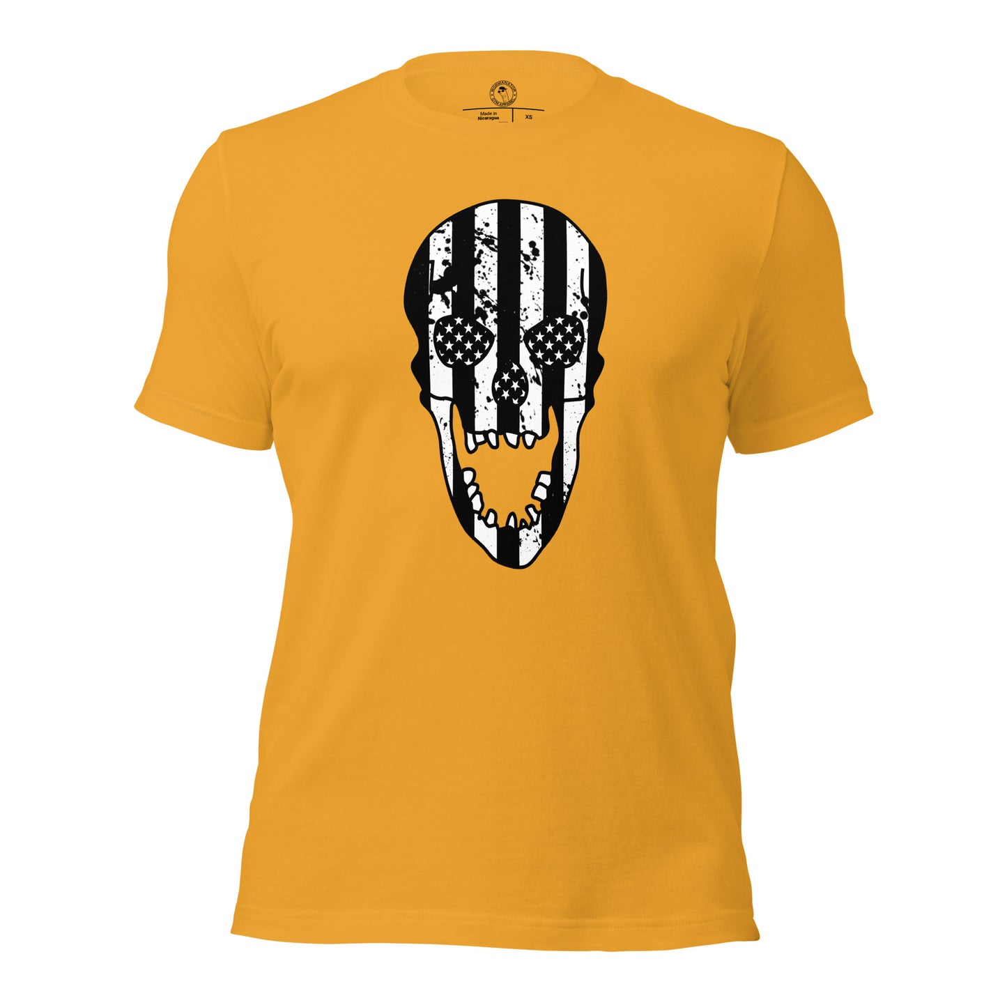Blacked-Out USA Skull Shirt in Mustard