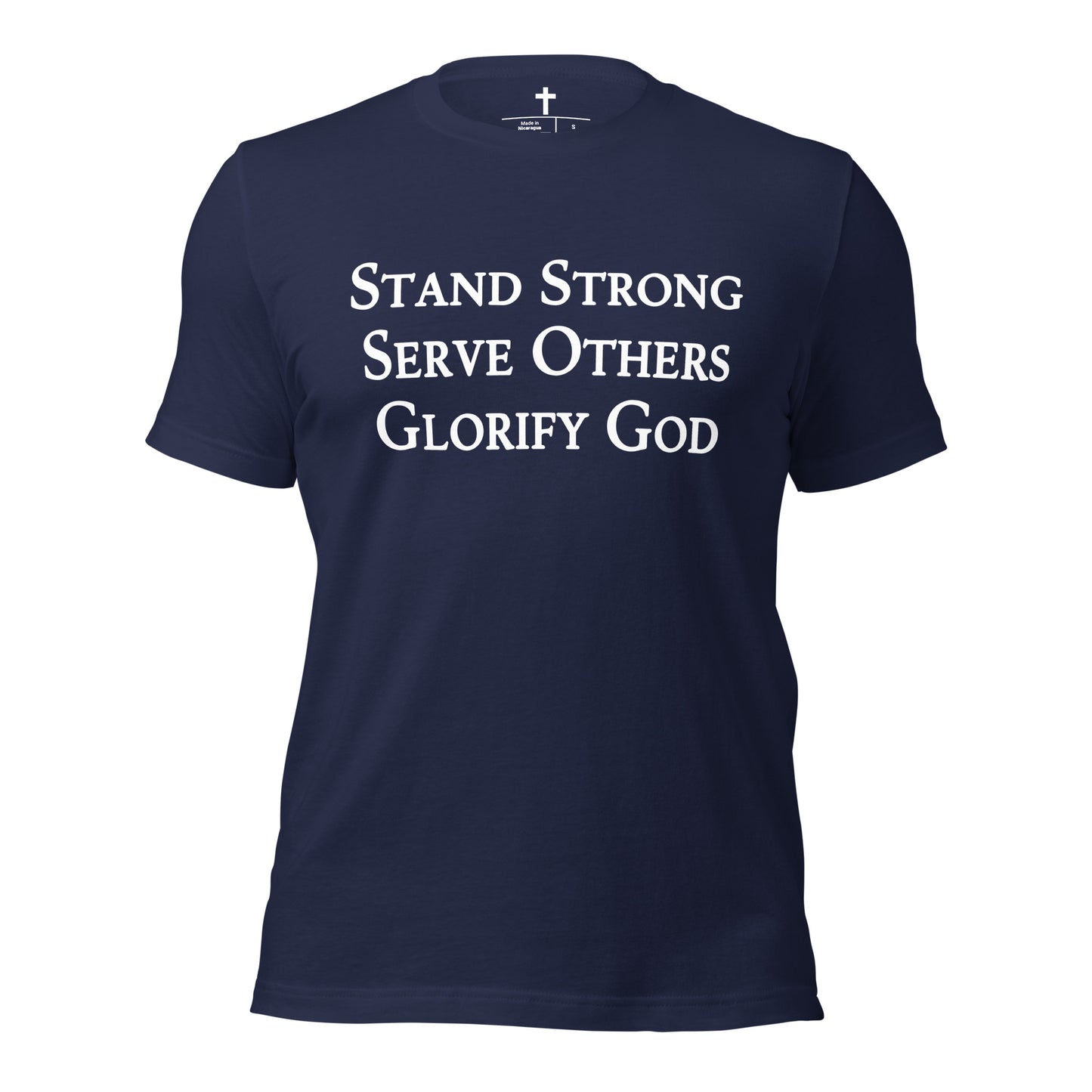 Stand Strong, Serve Others, Glorify God Christian T-Shirt in Navy