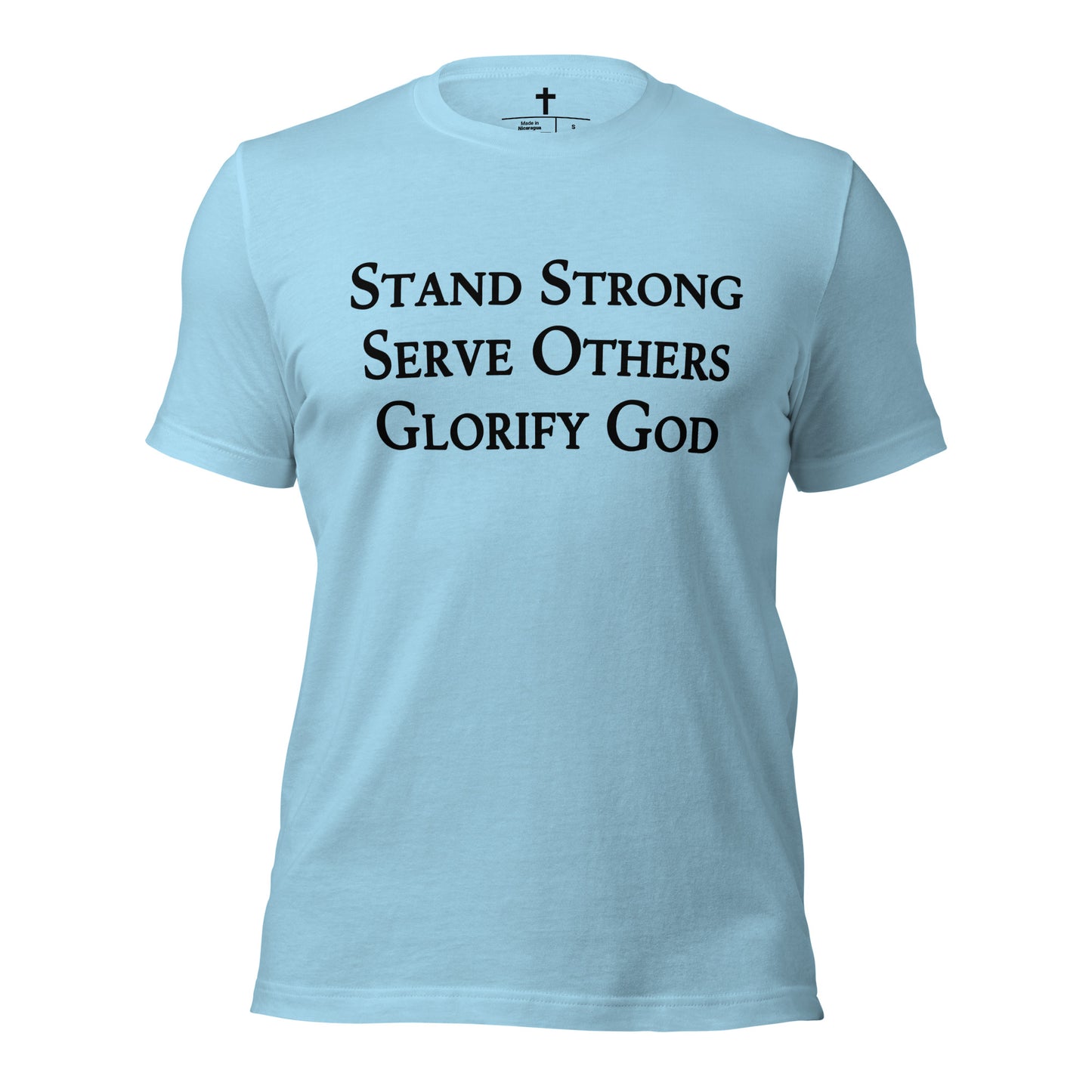 Stand Strong, Serve Others, Glorify God Christian T-Shirt in Ocean Blue
