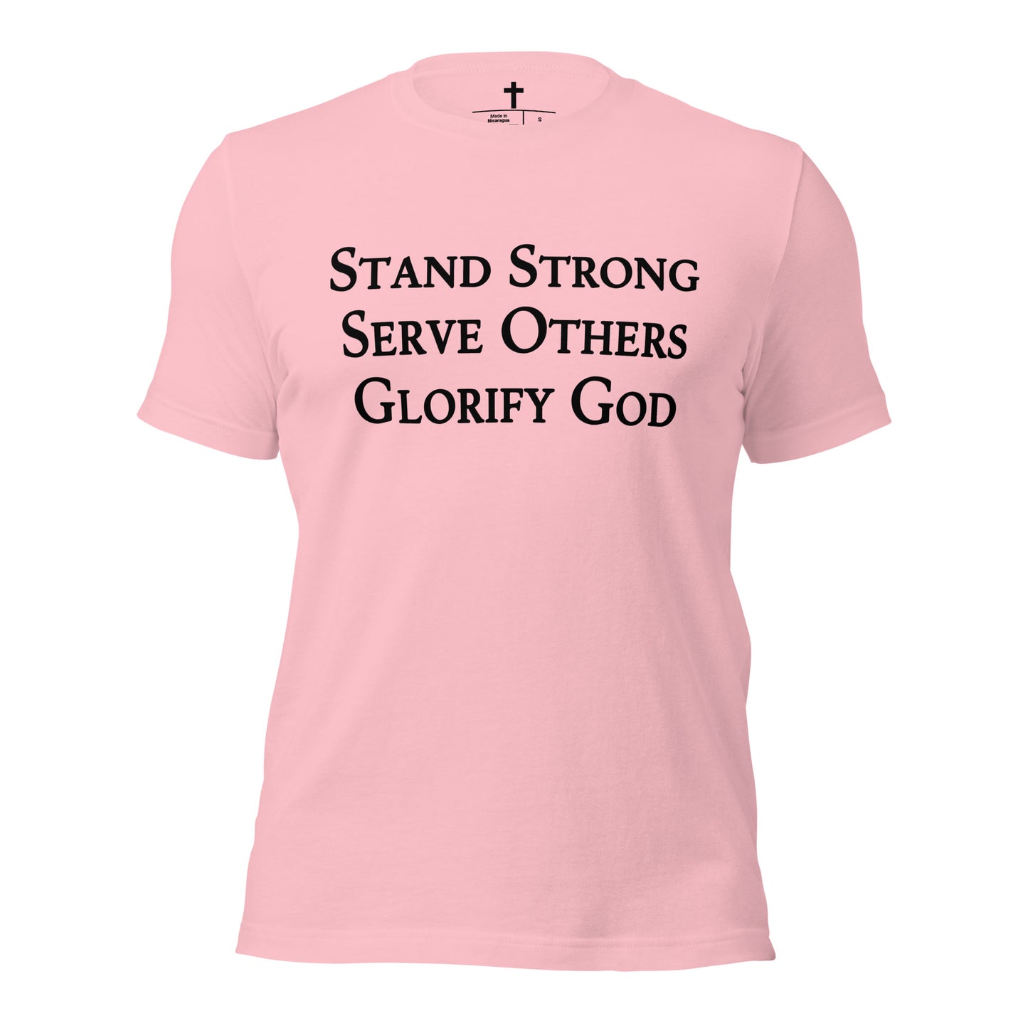 Stand Strong, Serve Others, Glorify God Christian T-Shirt in Pink