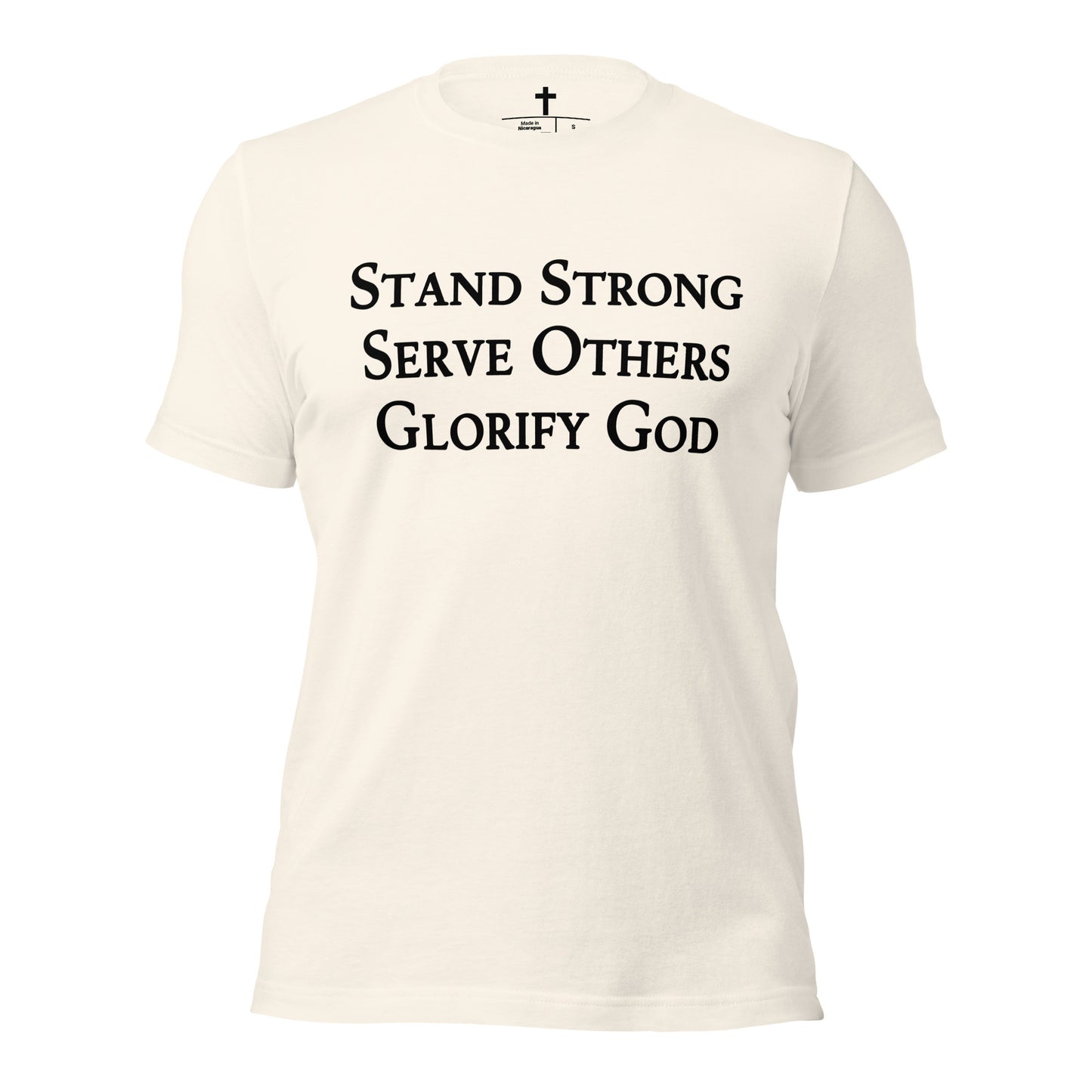 Stand Strong, Serve Others, Glorify God Christian T-Shirt in Vintage White