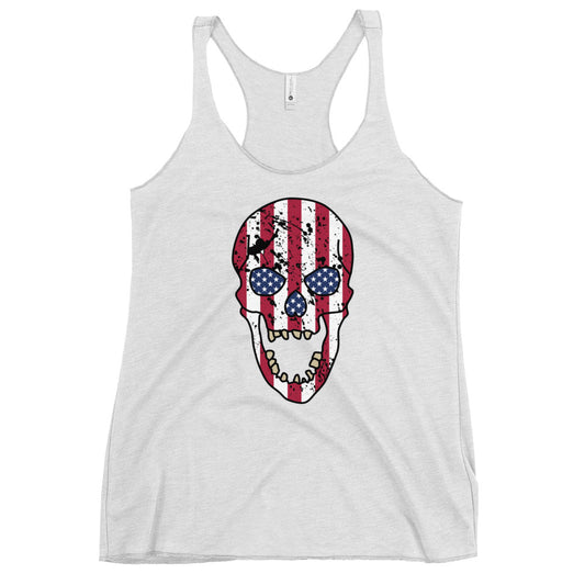 Women's USA Skull Racerback Tank in Heather White