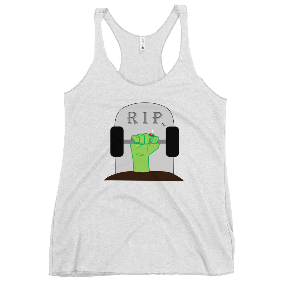 Women's RIPped Zombie Racerback Tank in Heather White