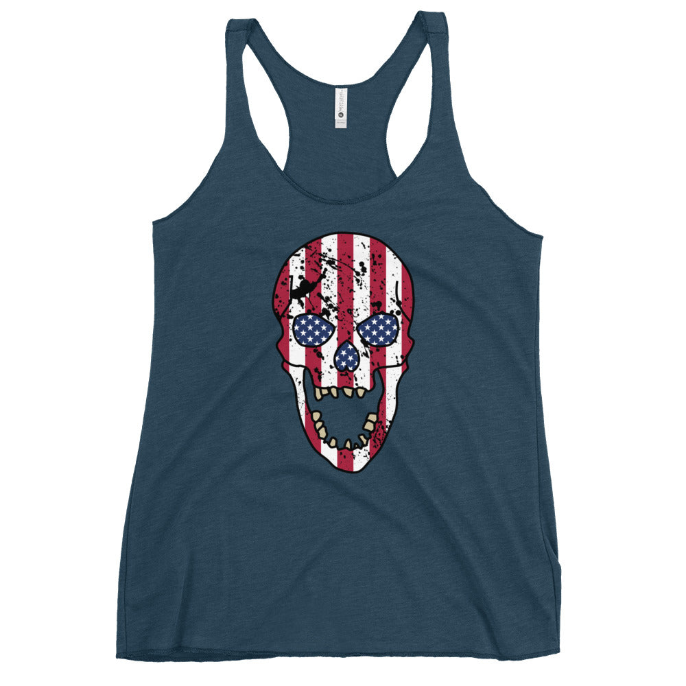 Women's USA Skull Racerback Tank in Indigo