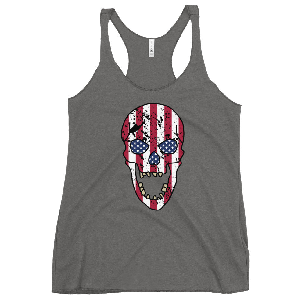 Women's USA Skull Racerback Tank in Premium Heather