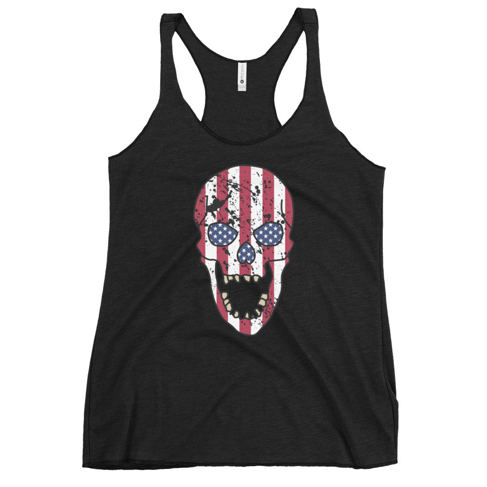Women's USA Skull Racerback Tank in Vintage Black