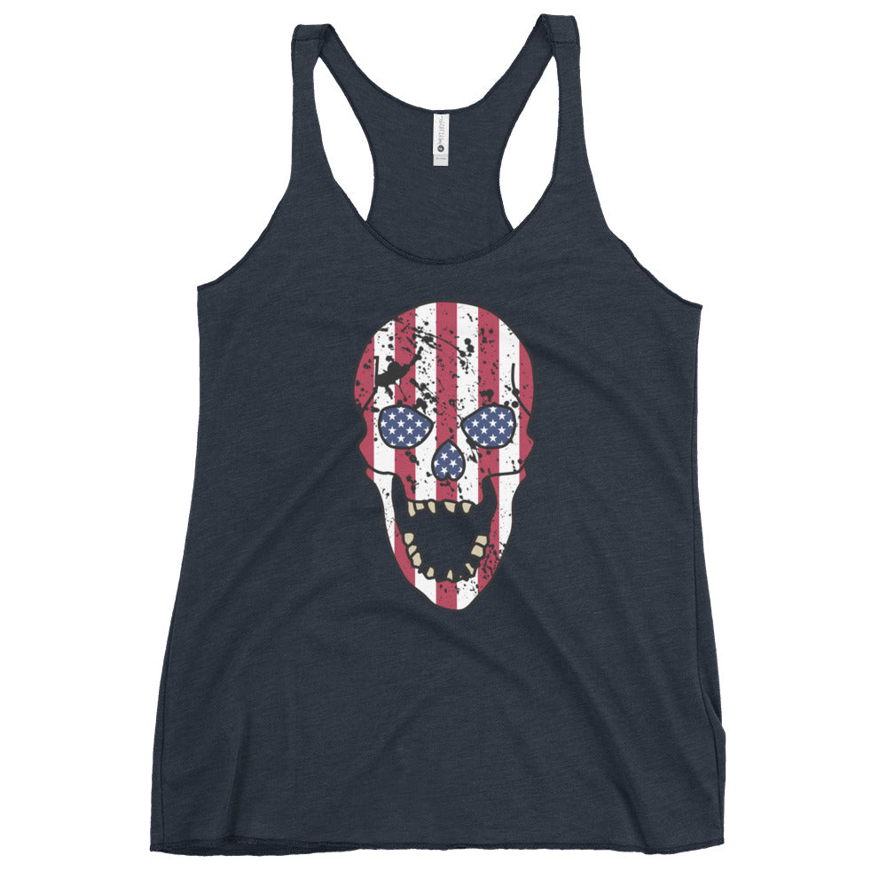 Women's USA Skull Racerback Tank in Vintage Navy