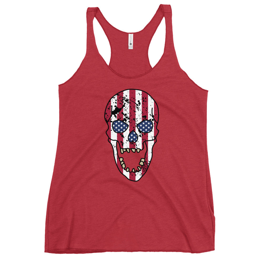 Women's USA Skull Racerback Tank in Vintage Red