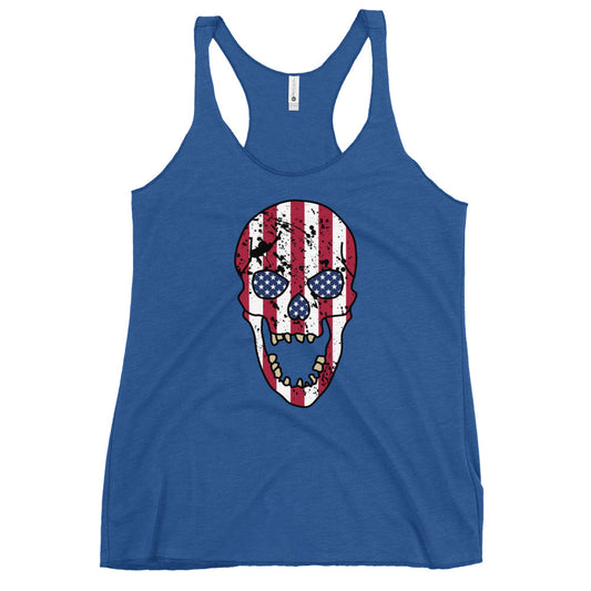 Women's USA Skull Racerback Tank in Vintage Royal