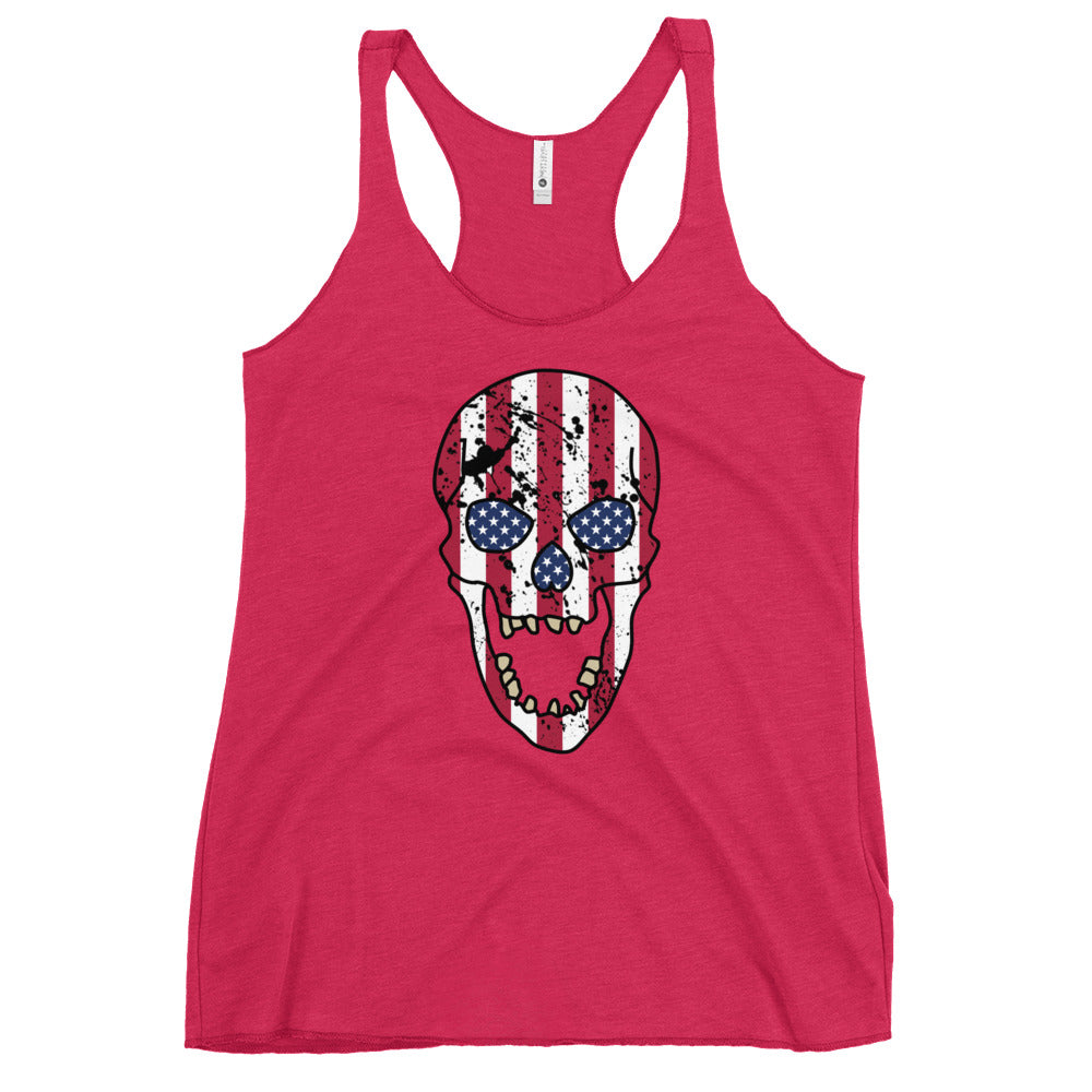 Women's USA Skull Racerback Tank in Vintage Shocking Pink