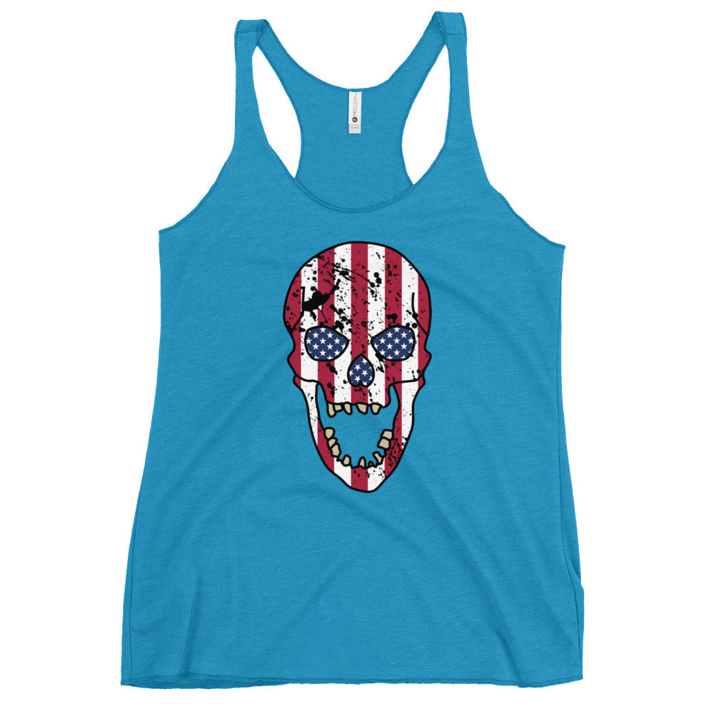 Women's USA Skull Racerback Tank in Vintage Turquoise