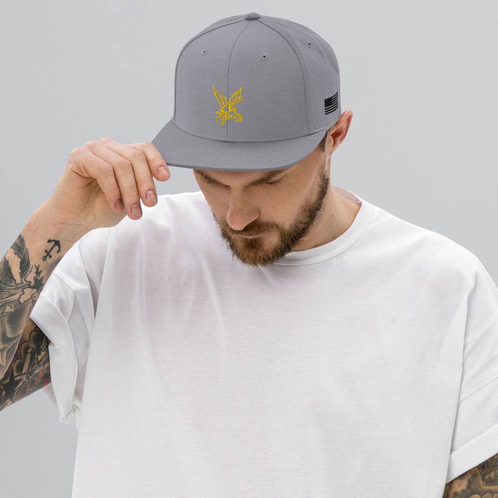 Barbell Eagle Embroidered Adjustable Flat-Billed Gym Hat in Silver