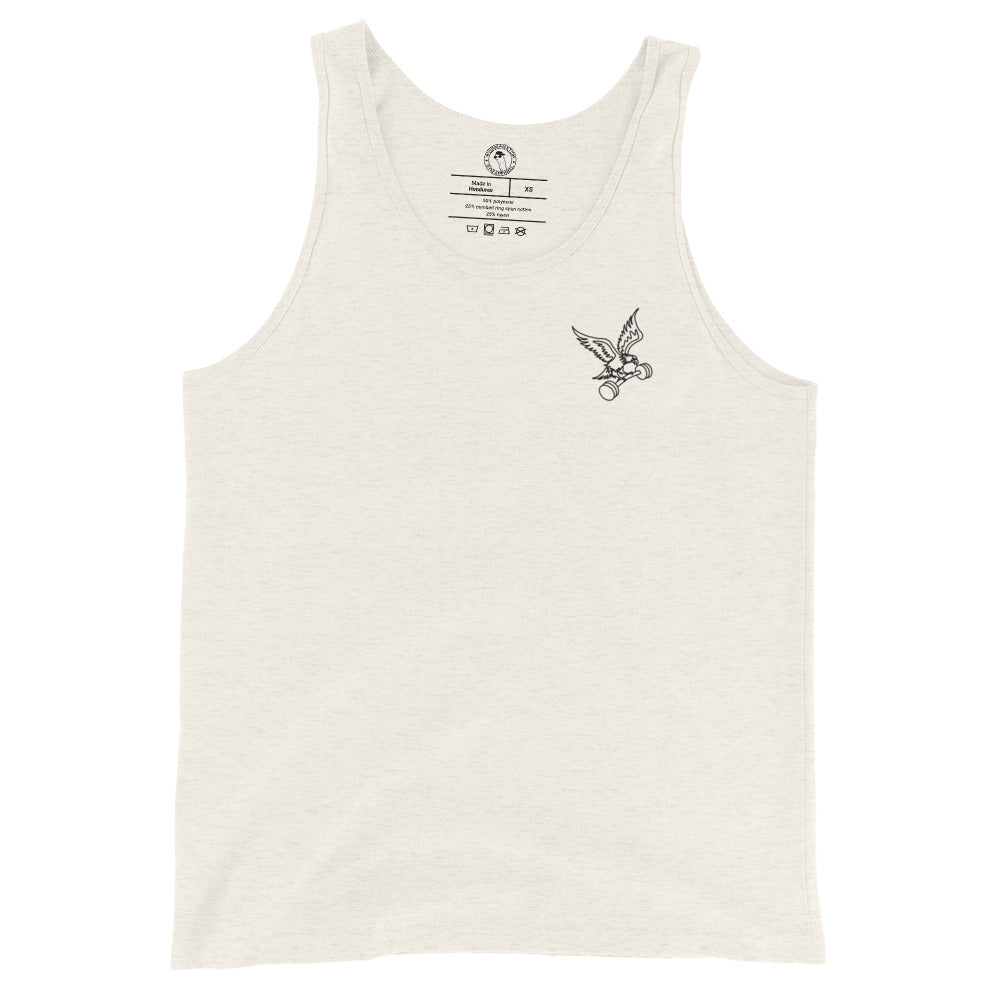 Barbell Eagle Tank Top - Left Chest - in Oatmeal Triblend
