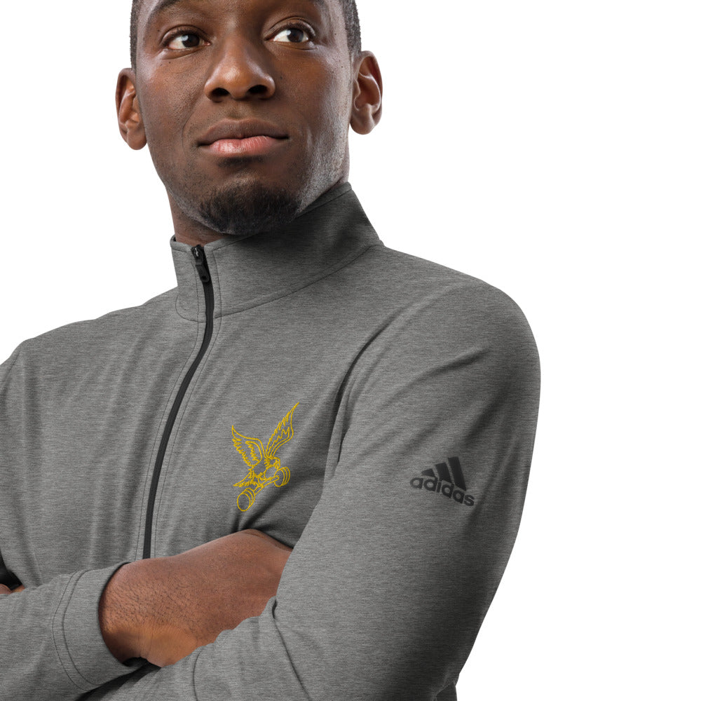 adidas Barbell Eagle Quarter-Zip Lifting Pullover in Black Heather - Zoomed In 2