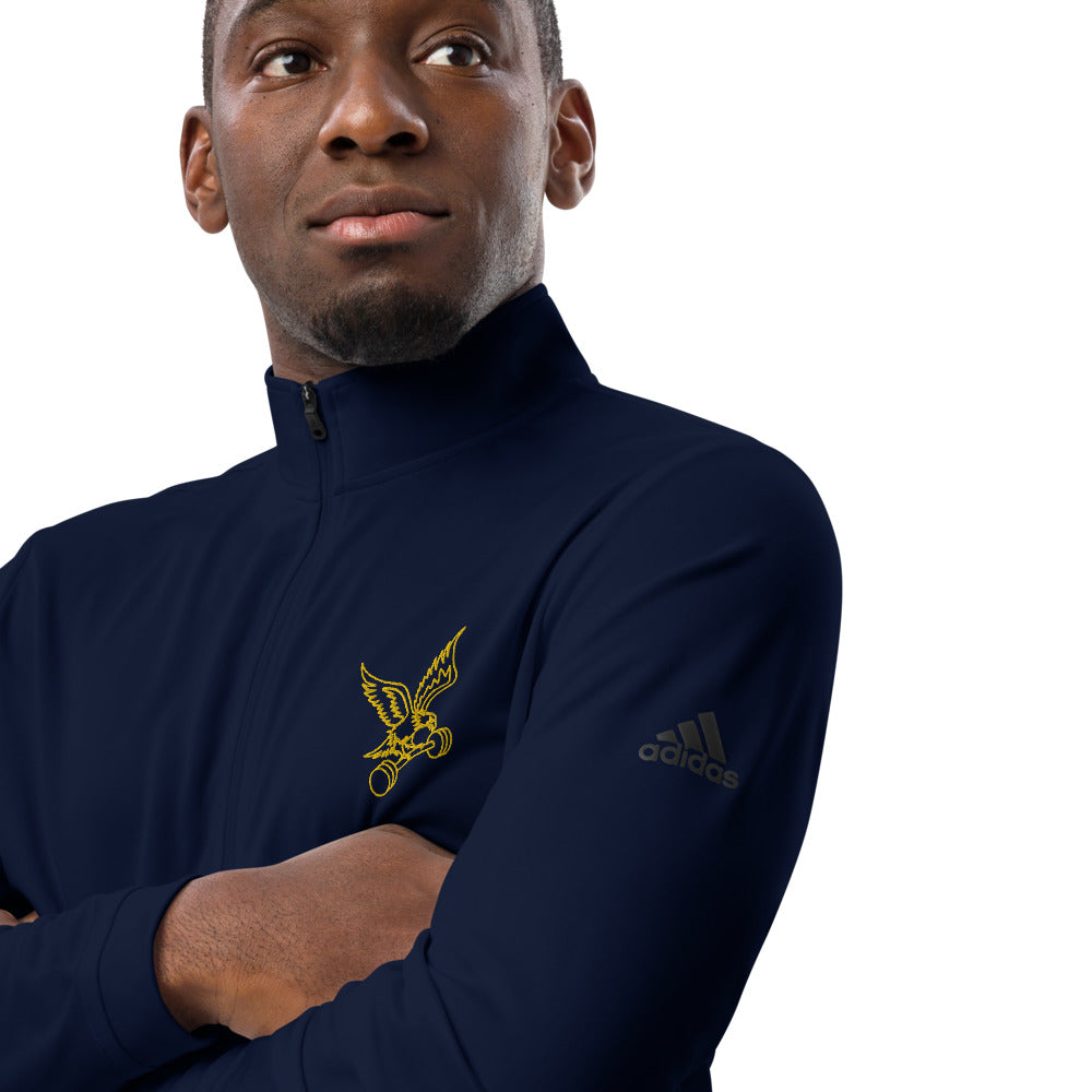 adidas Barbell Eagle Quarter-Zip Lifting Pullover in Collegiate Navy - Zoomed In 2