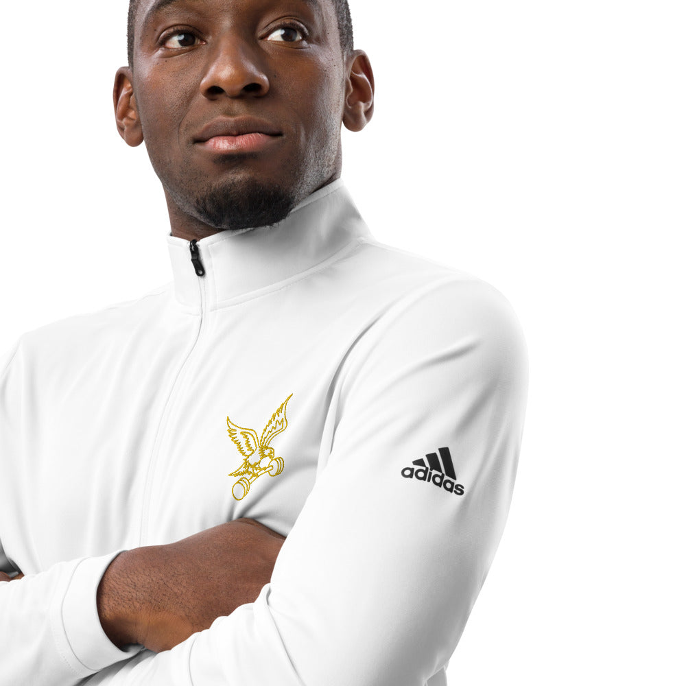 adidas Barbell Eagle Quarter-Zip Lifting Pullover in White - Zoomed In 2