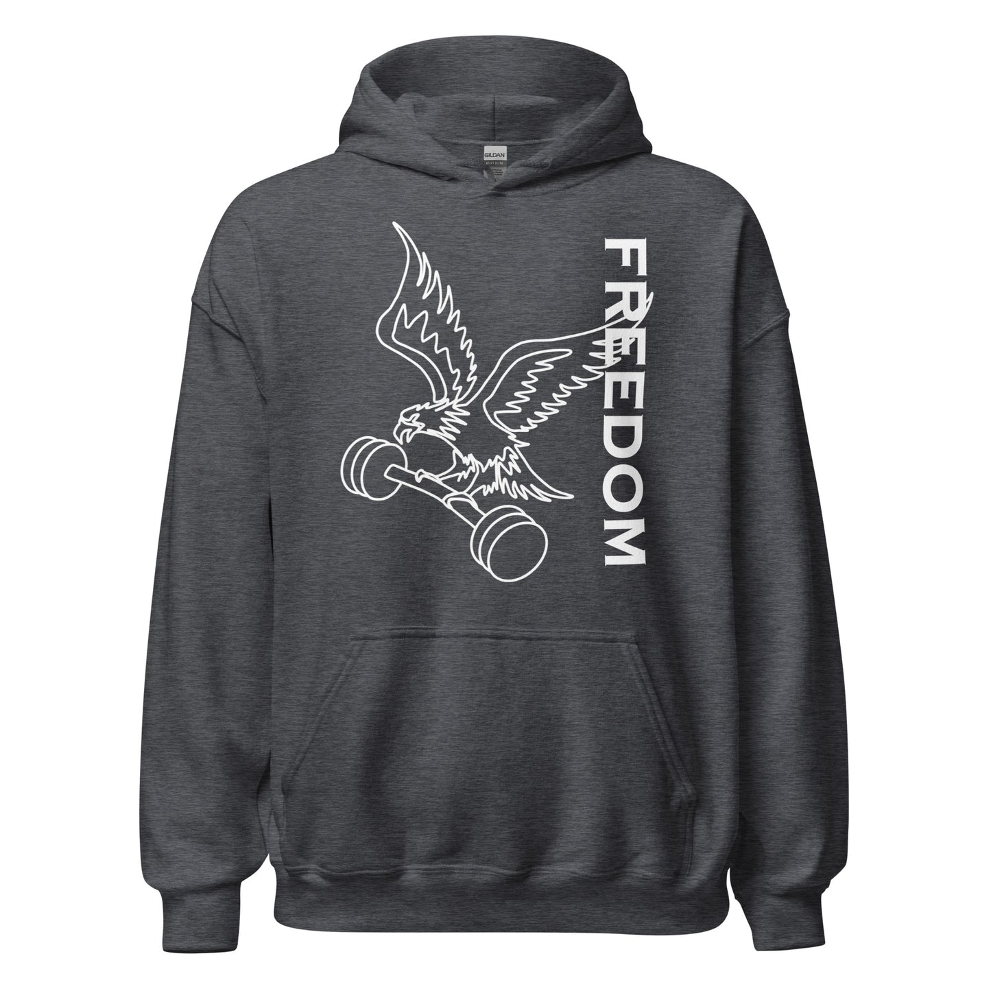 Reversed Freedom Eagle Barbell Hoodie in Dark Heather