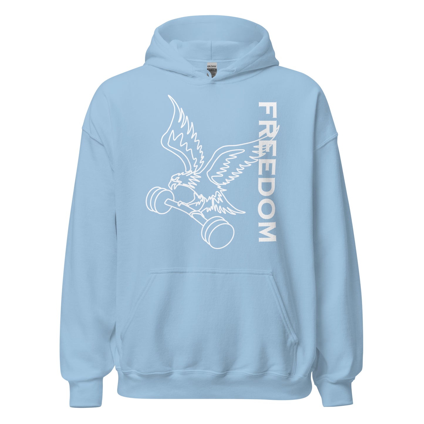 Reversed Freedom Eagle Barbell Hoodie in Light Blue