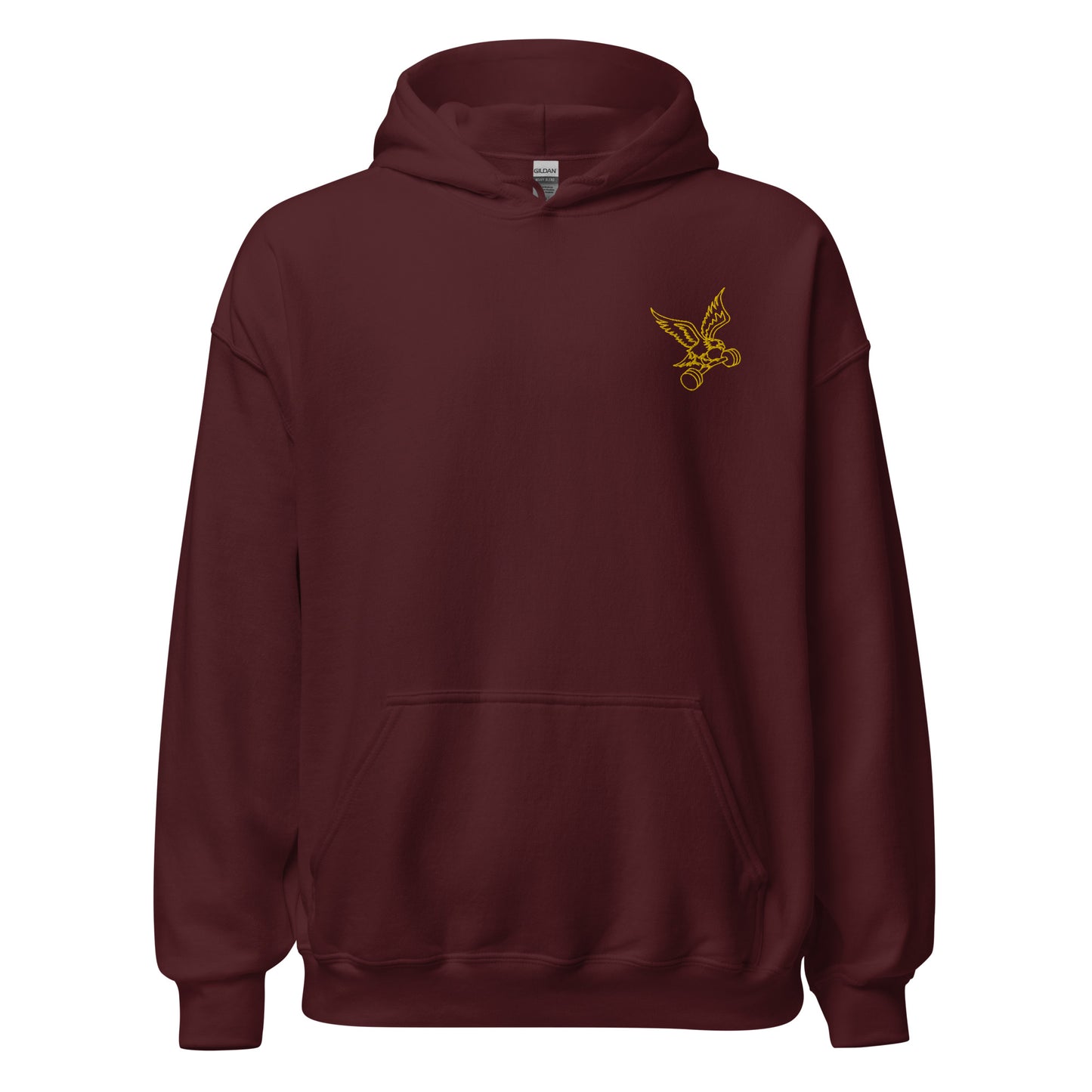 Embroidered Barbell Eagle Hoodie in Maroon