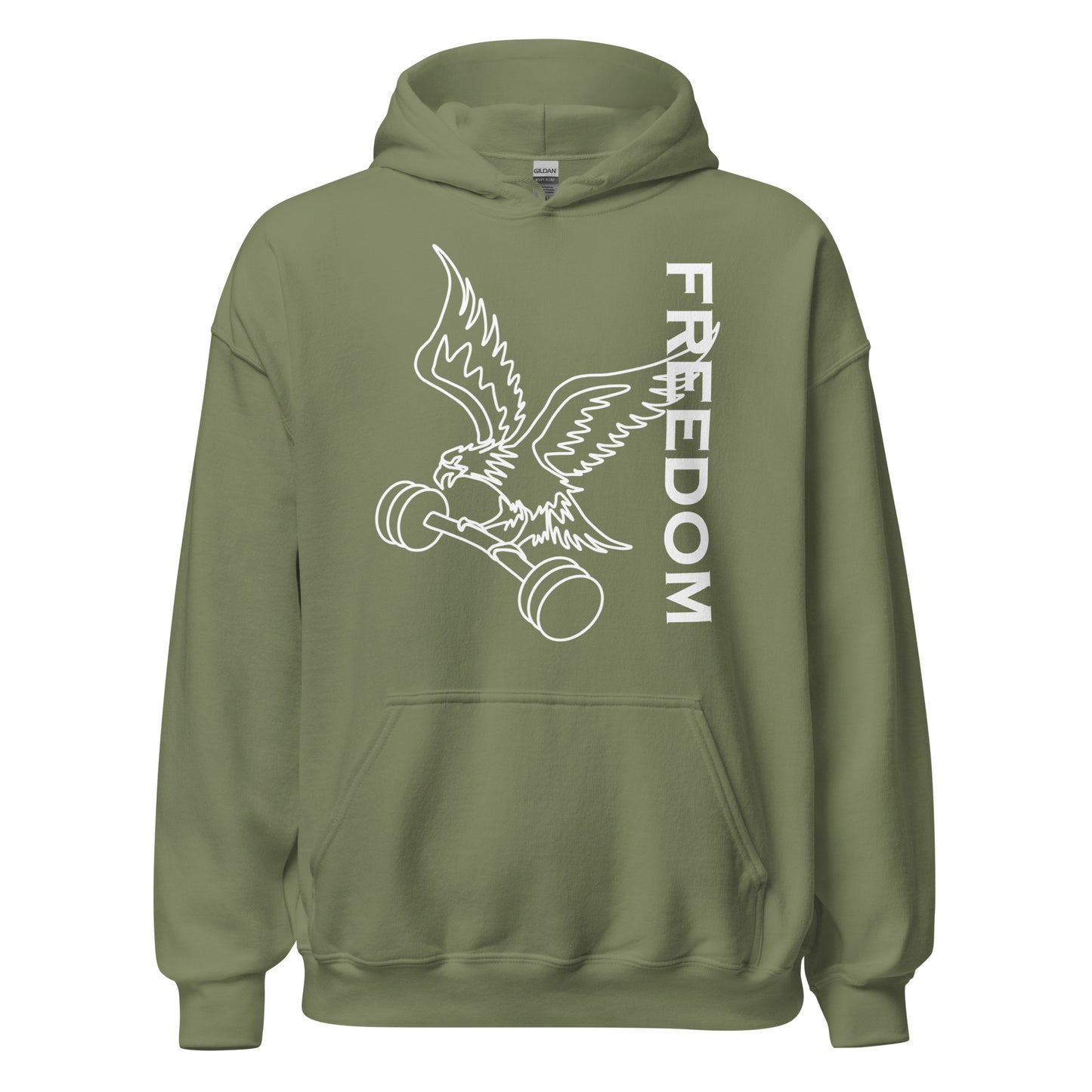 Reversed Freedom Eagle Barbell Hoodie in Military Green