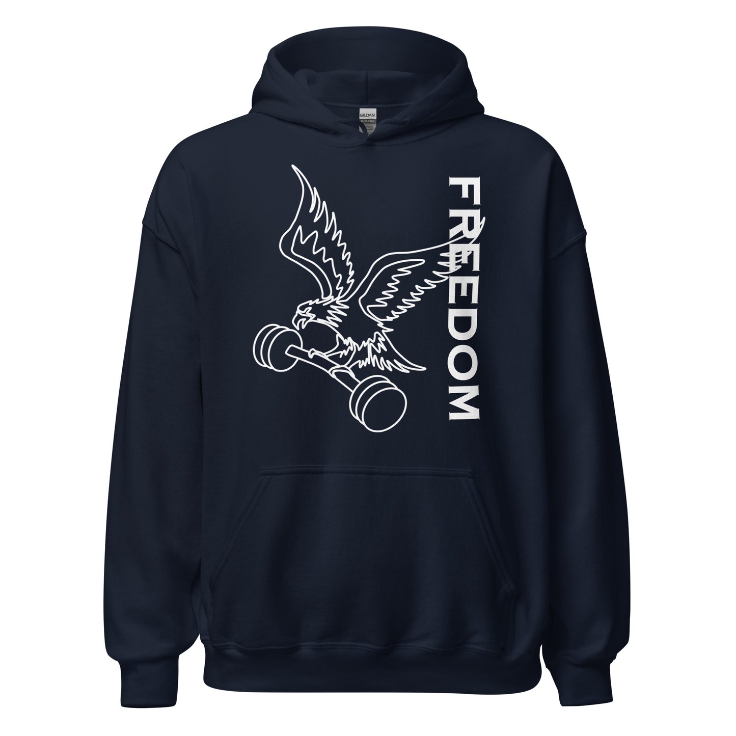 Reversed Freedom Eagle Barbell Hoodie in Navy