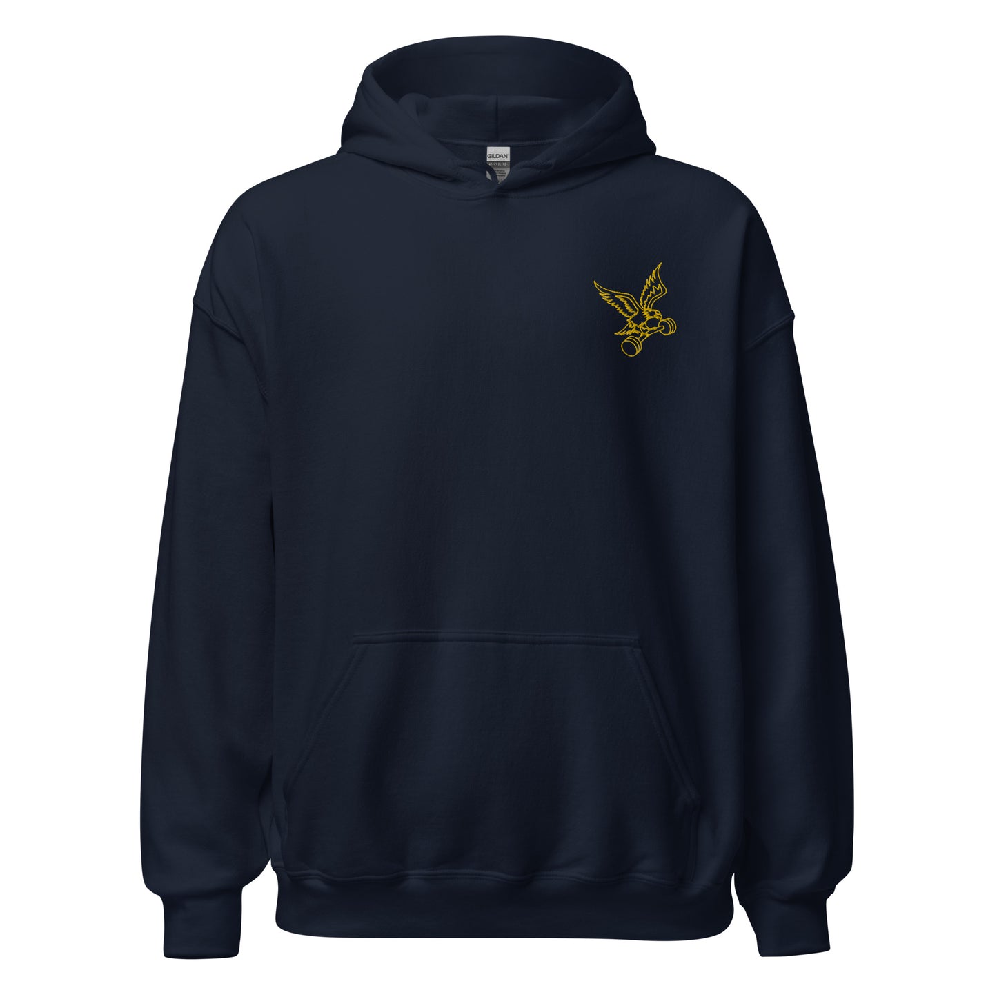 Embroidered Barbell Eagle Hoodie in Navy