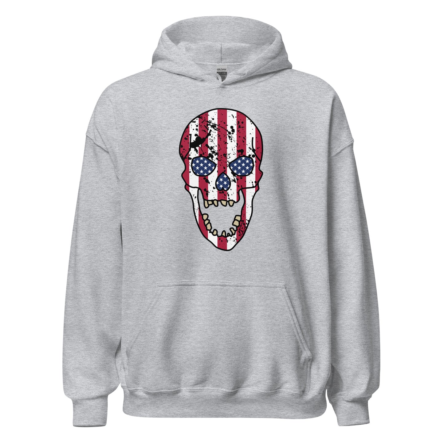 USA Skull Hoodie in Sport Grey