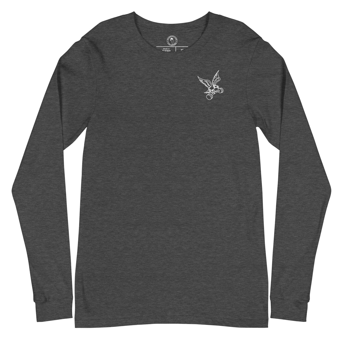 Unisex Barbell Eagle Long Sleeve Shirt in Dark Grey Heather