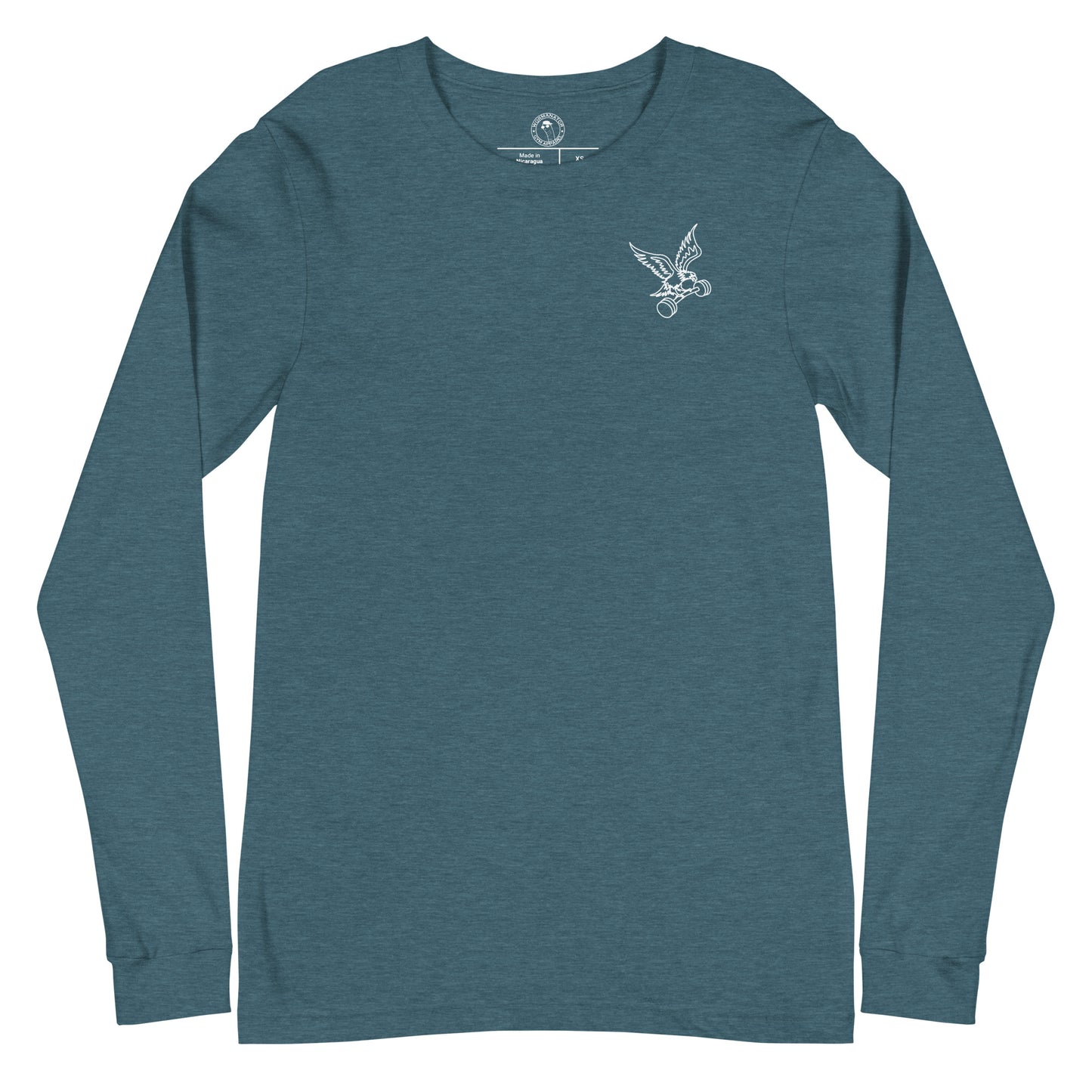 Unisex Barbell Eagle Long Sleeve Shirt in Heather Deep Teal