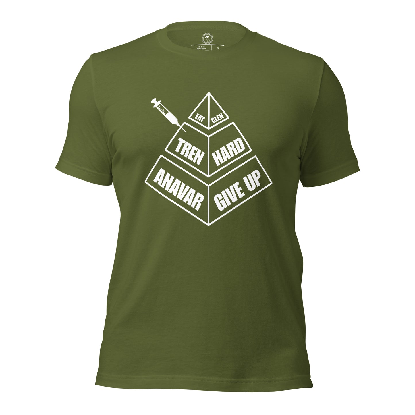 Eat Clen Tren Hard Anavar Give Up Shirt in Olive