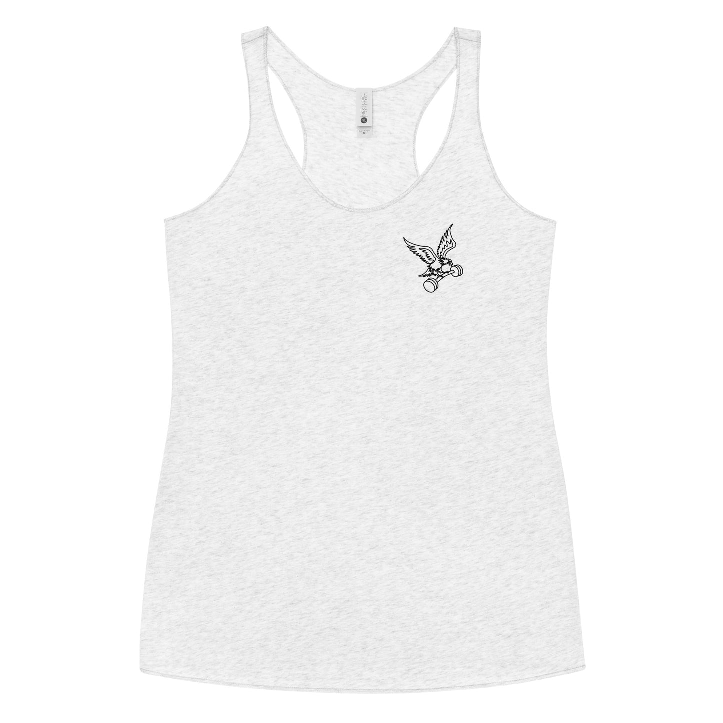 Women's Left-Chest Barbell Eagle Racerback Tank in Heather White