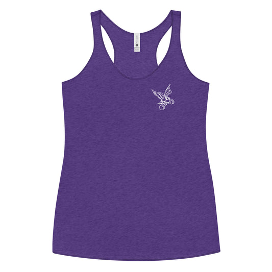 Women's Left-Chest Barbell Eagle Racerback Tank in Purple Rush