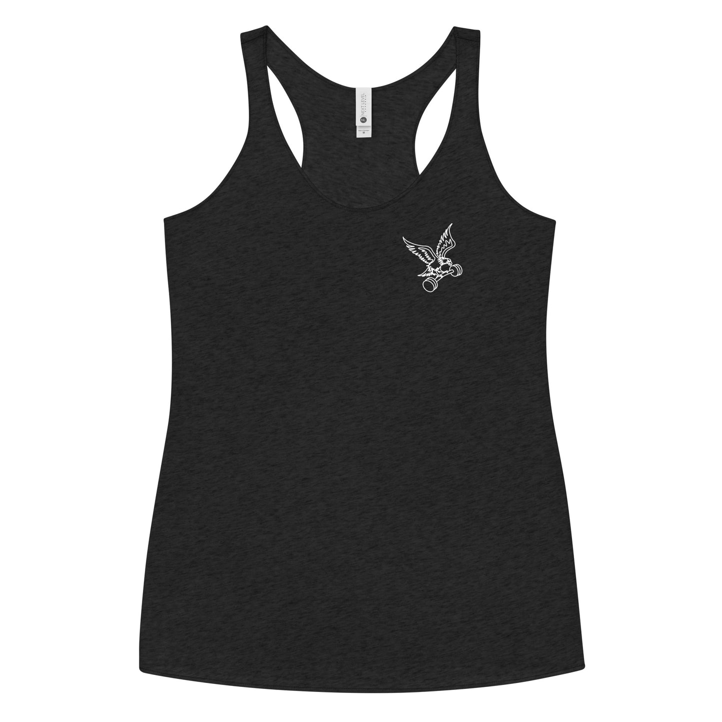 Women's Left-Chest Barbell Eagle Racerback Tank in Vintage Black