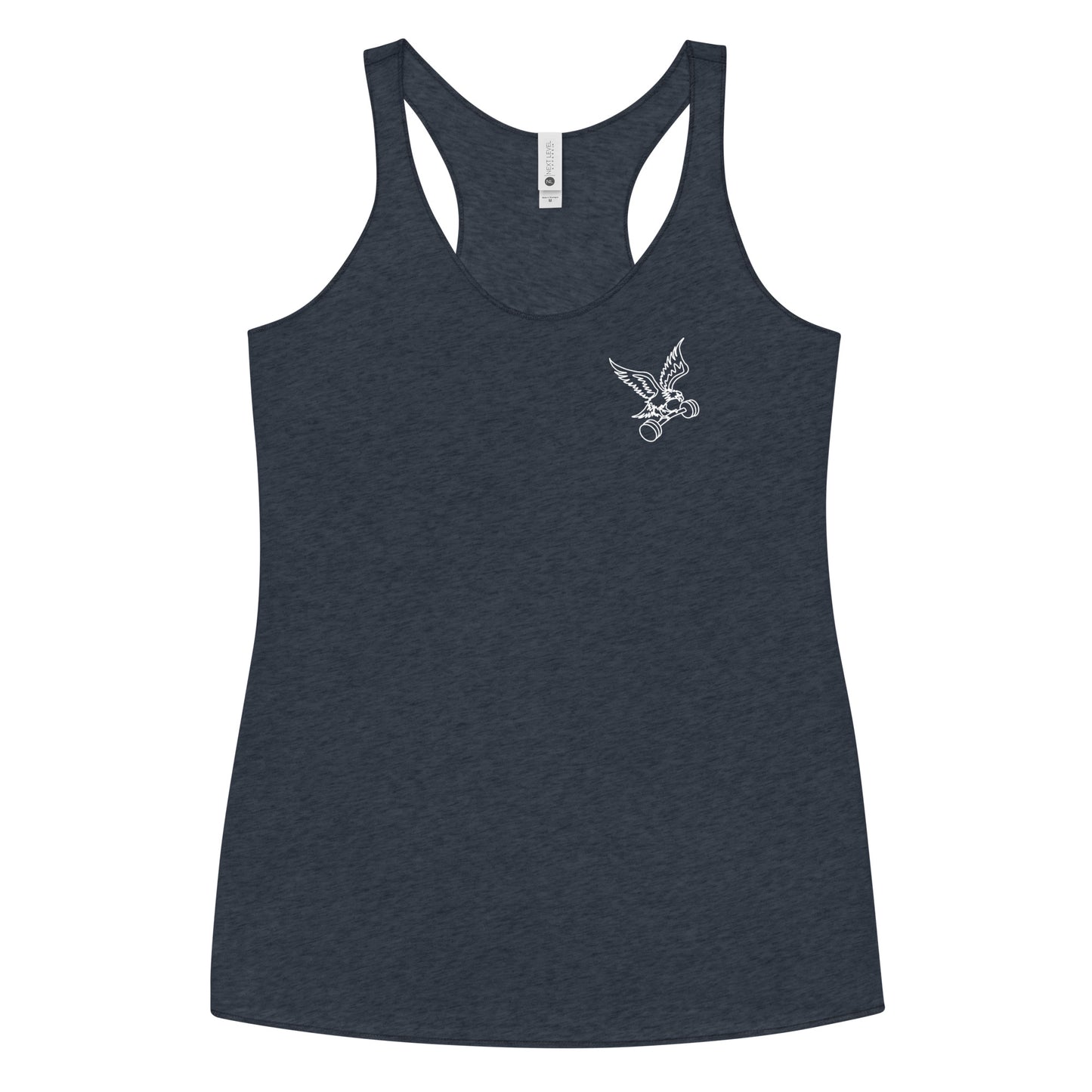 Women's Left-Chest Barbell Eagle Racerback Tank in Vintage Navy