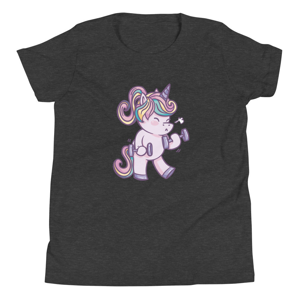 Weightlifting Unicorn Children's T-Shirt in Dark Grey Heather