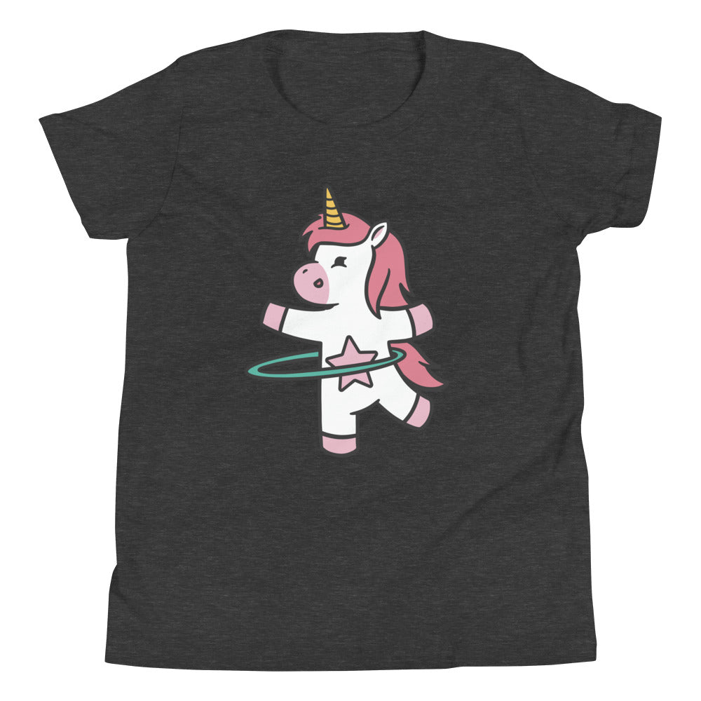 Hula Hooping Unicorn Children's T-Shirt in Dark Grey Heather