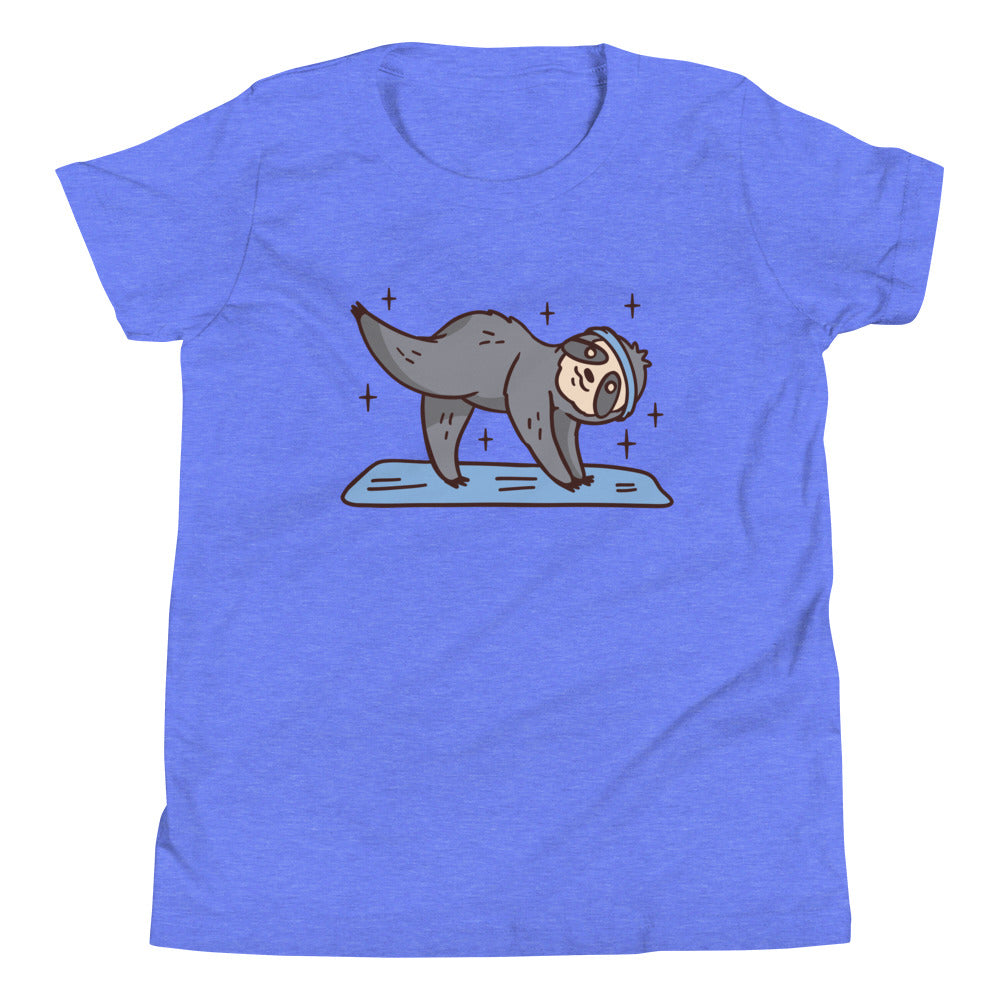 Yoga Sloth Children's T-Shirt in Heather Columbia Blue