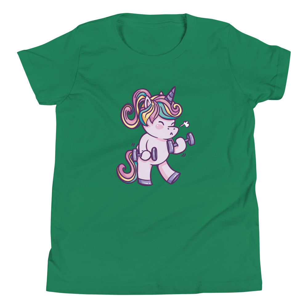 Weightlifting Unicorn Children's T-Shirt in Kelly Green