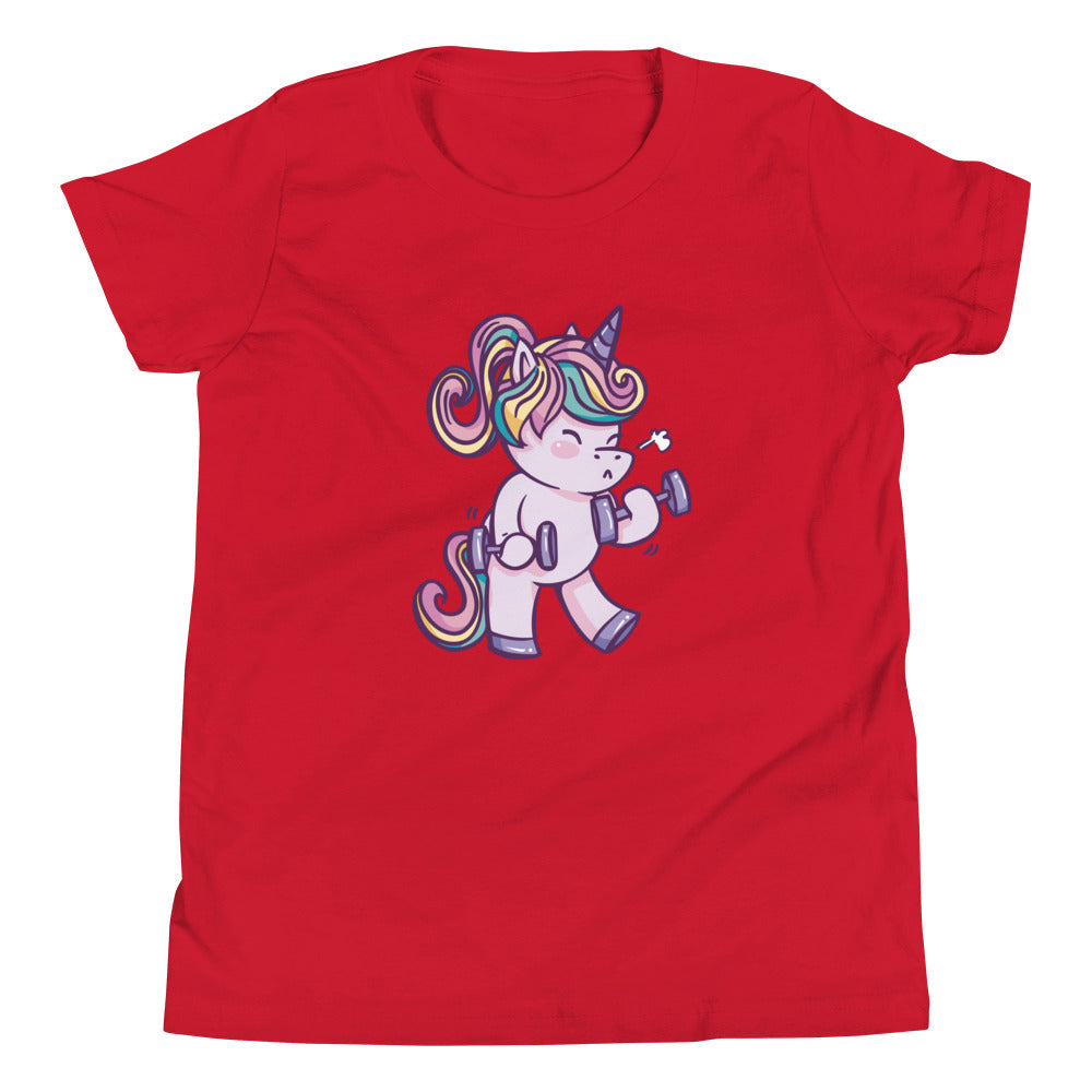 Weightlifting Unicorn Children's T-Shirt in Red