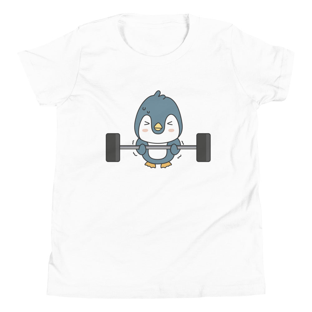 Weightlifting Penguin Children's T-Shirt in White